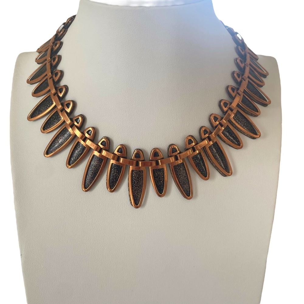 VTG Matisse Renoir copper black enamel necklace MCM mid century Nefertiti - Picture 6 of 10